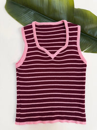 Strick Ripp Top burgundy/rosa