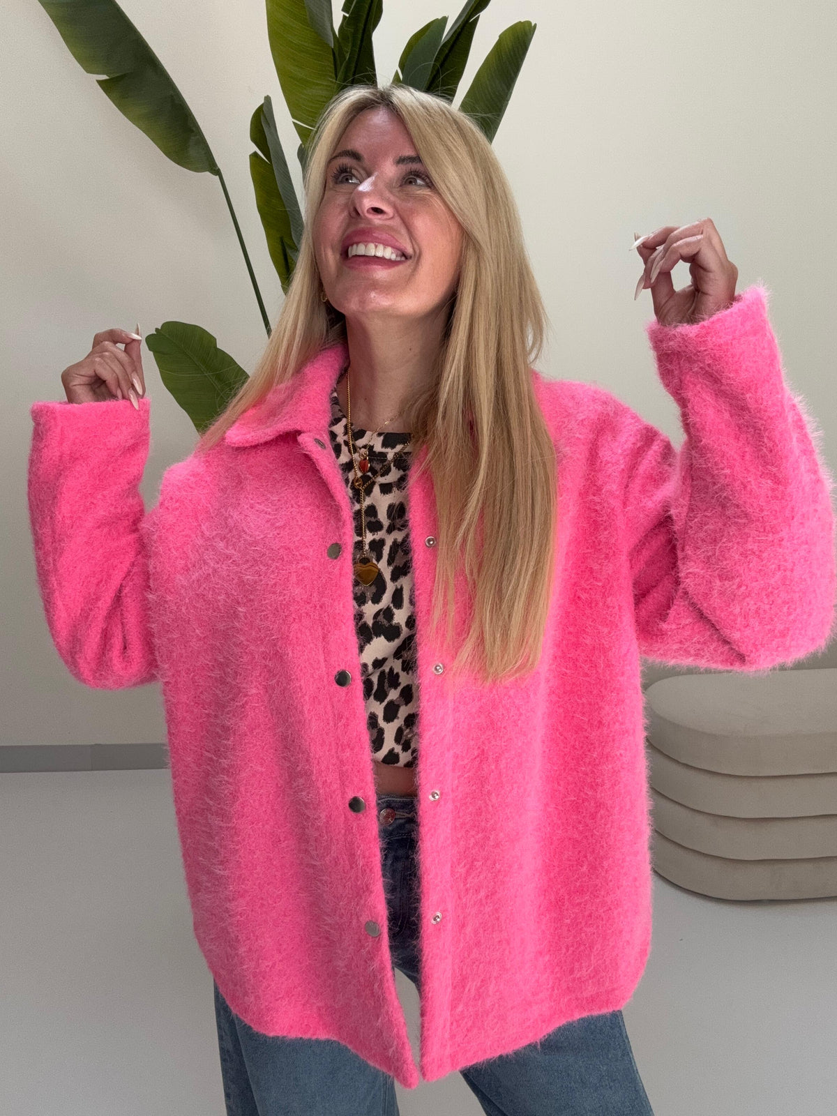 Hemd Jacke FLUFFY PINK mit Druckknöpfen