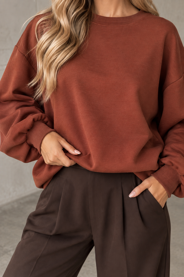 Butterstoff Pullover mit Gummizug unten zimt