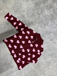 Zipper Strickjacke mit Herzchen burgundy/rosa