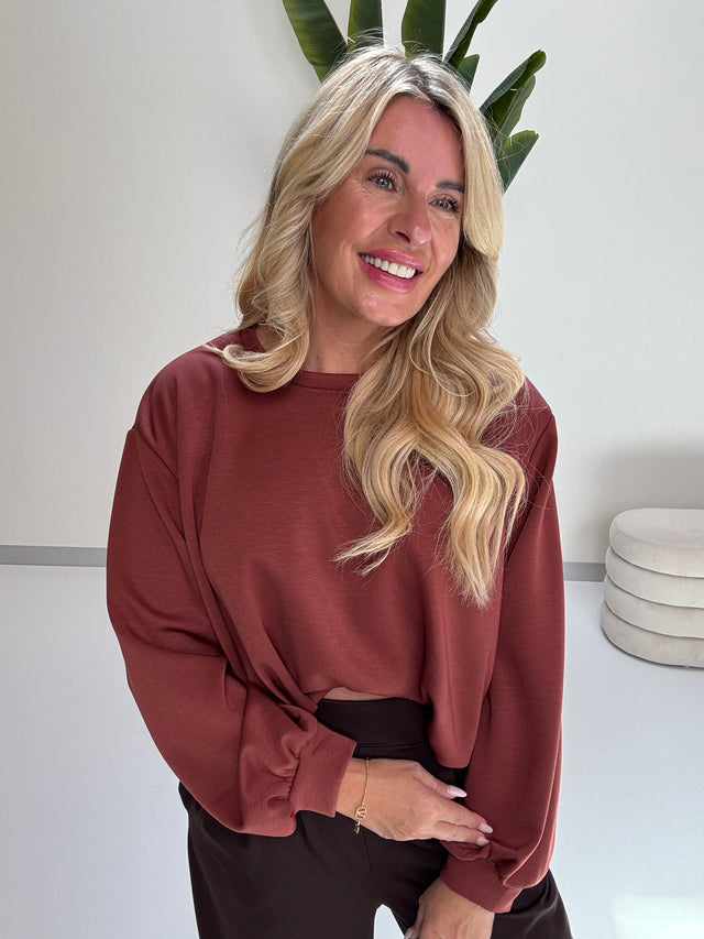 Butterstoff Pullover mit Gummizug unten zimt