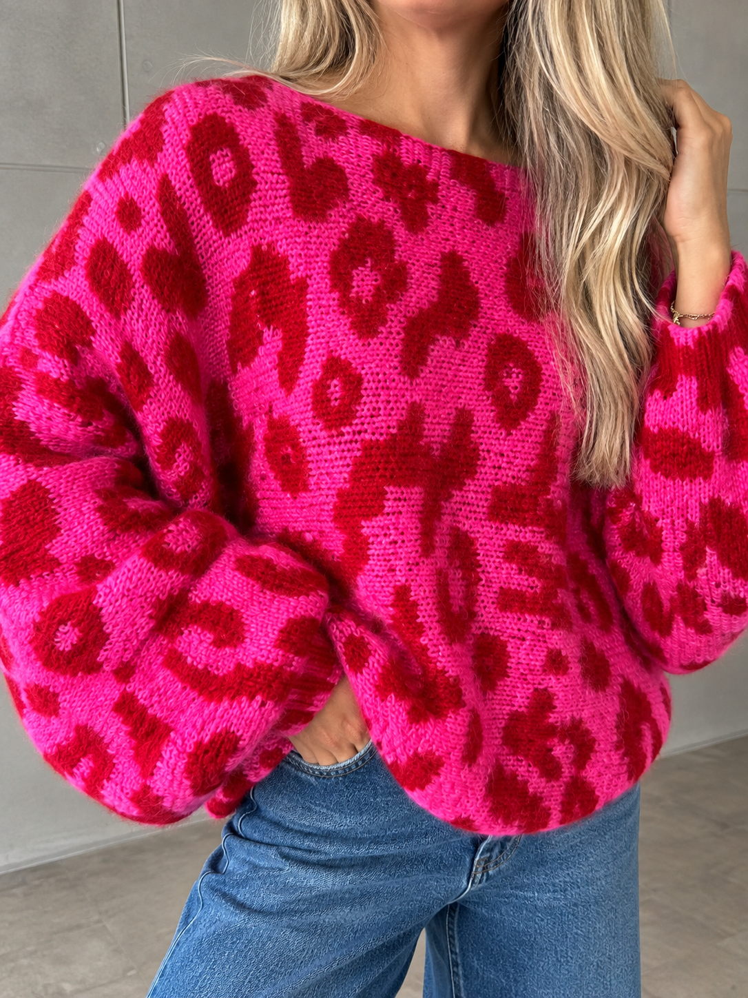 Fledermauspullover im LEO Style pink/rot