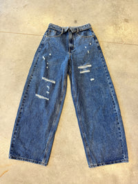 Destroyed Ballon/Barrel Jeans mit umgeklapptem Fashion Bund