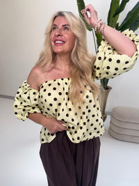 Carmen Bluse BIG POLKA DOTS buttermilk lemon/coffee