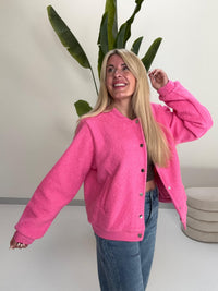 Bomber Jacke FLUFFY PINK mit Druckknöpfen