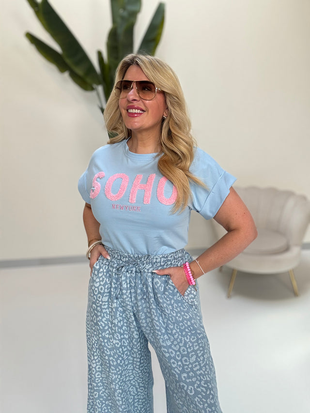 Statement Shirt blau  SOHO rosa