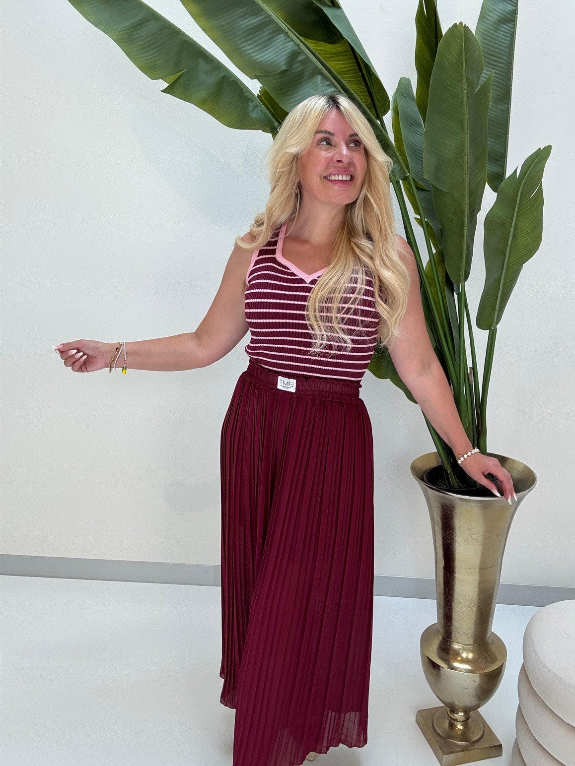 Strick Ripp Top burgundy/rosa