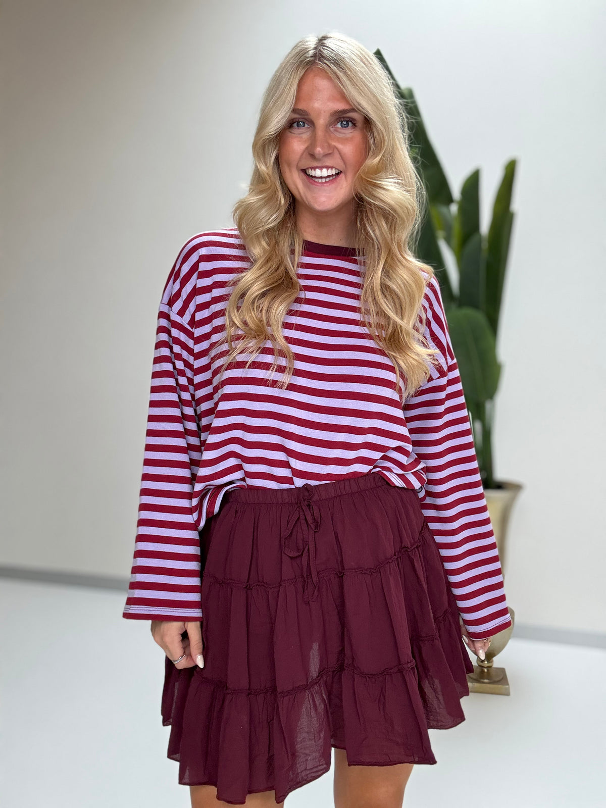 Longsleeve mit leicht ausgestelltem Ärmel STRIPES burgundy Flieder