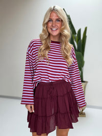 Longsleeve mit leicht ausgestelltem Ärmel STRIPES burgundy Flieder