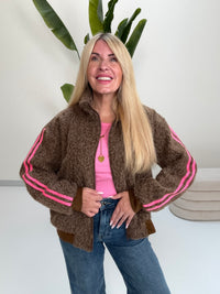Jacke SPORTY COZYNESS chocolate/pink mit seitlichen Streifen