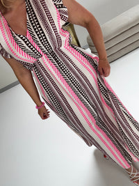 Signature Boho Musselin Kleid weiß EDGY ETHNO POWER braun/rosa