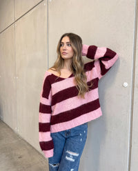 Kuschelweicher Strickpullover mit Alpakaanteil burgundy/rosa