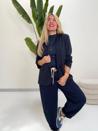 Stylische Barrel Hose COZY MYSTIQUE mitternachtsblau mit Tunnelzug