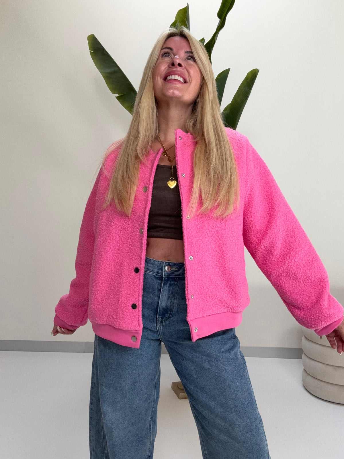 Bomber Jacke FLUFFY PINK mit Druckknöpfen
