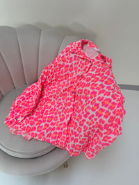 Musselin Bluse weiß LEO POWER hot pink&orange