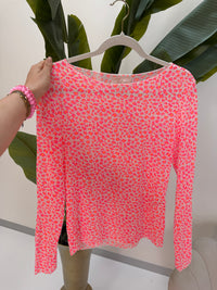 Stretchy Cashmere Langarmshirt weiß MICRO LEO pink/orange