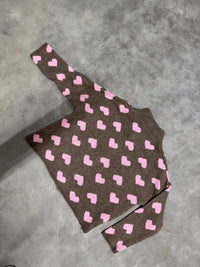 Zipper Strickjacke mit Herzchen taupe/rosa