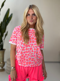 Basic Shirt weiß LEO POWER hot pink/orange