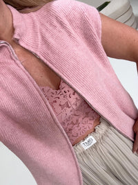 Strick Weste rosa mit Reißverschluss