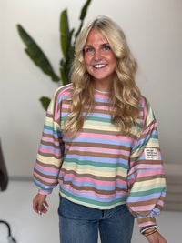 Butterstoff Sweater mit Patch am Ärmel SMALL STRIPES grün/mint/buttermilk/rosa/taupe