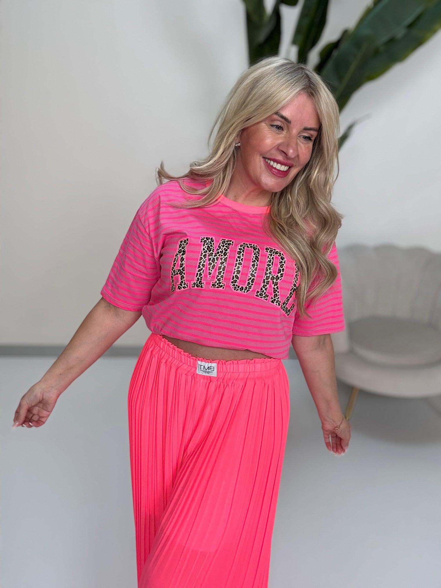 Statement Shirt fuchsia/pink gestreift AMORE Leo