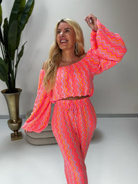 Musselin Carmen Bluse On FIRE rosa/pink/orange