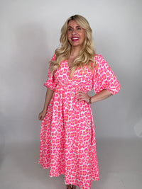 Musselin Kleid weiß LEO POWER hot pink/orange