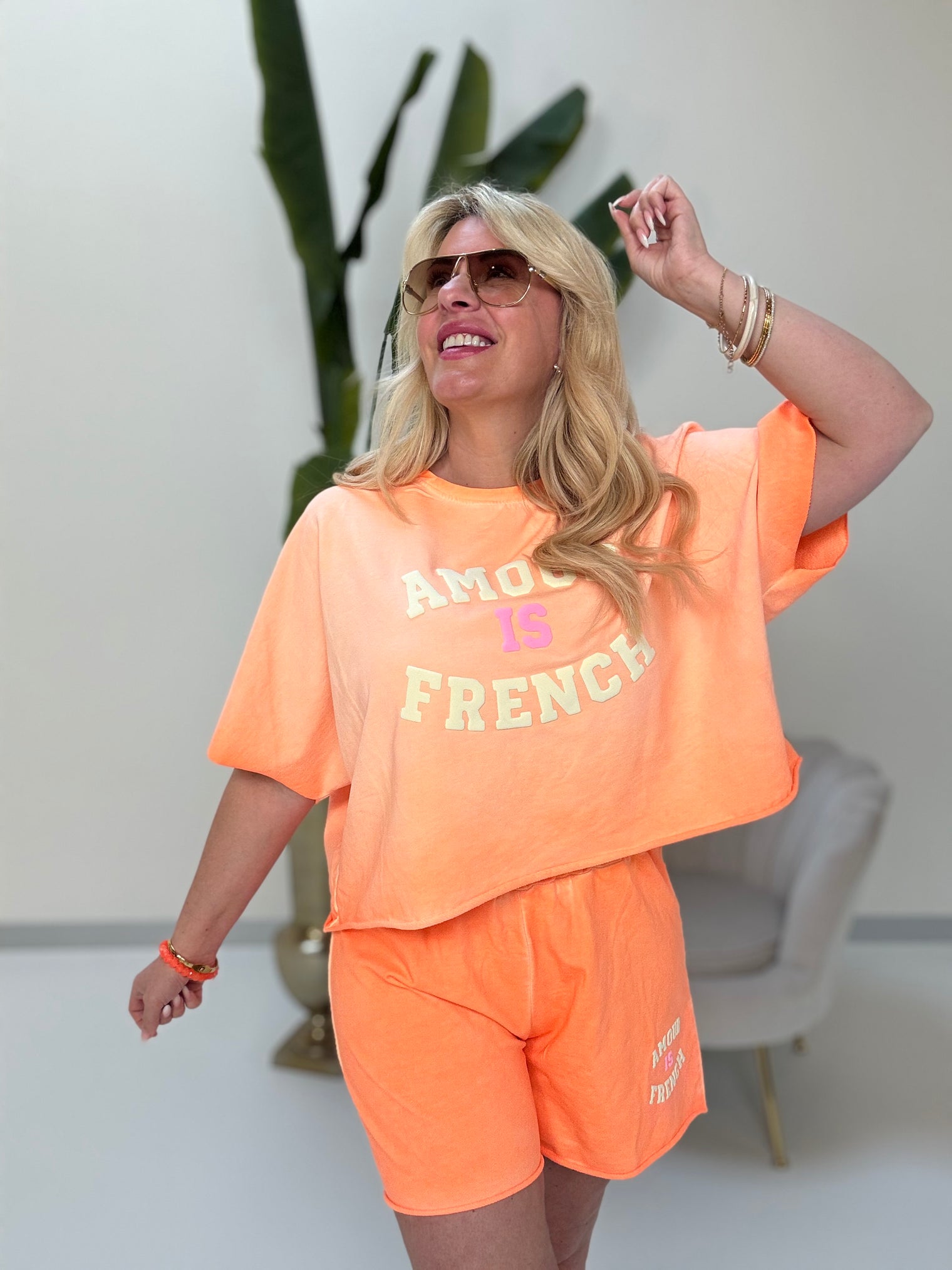 Shorts peach AMOUR IS FRENCH mit breitem Gummizug