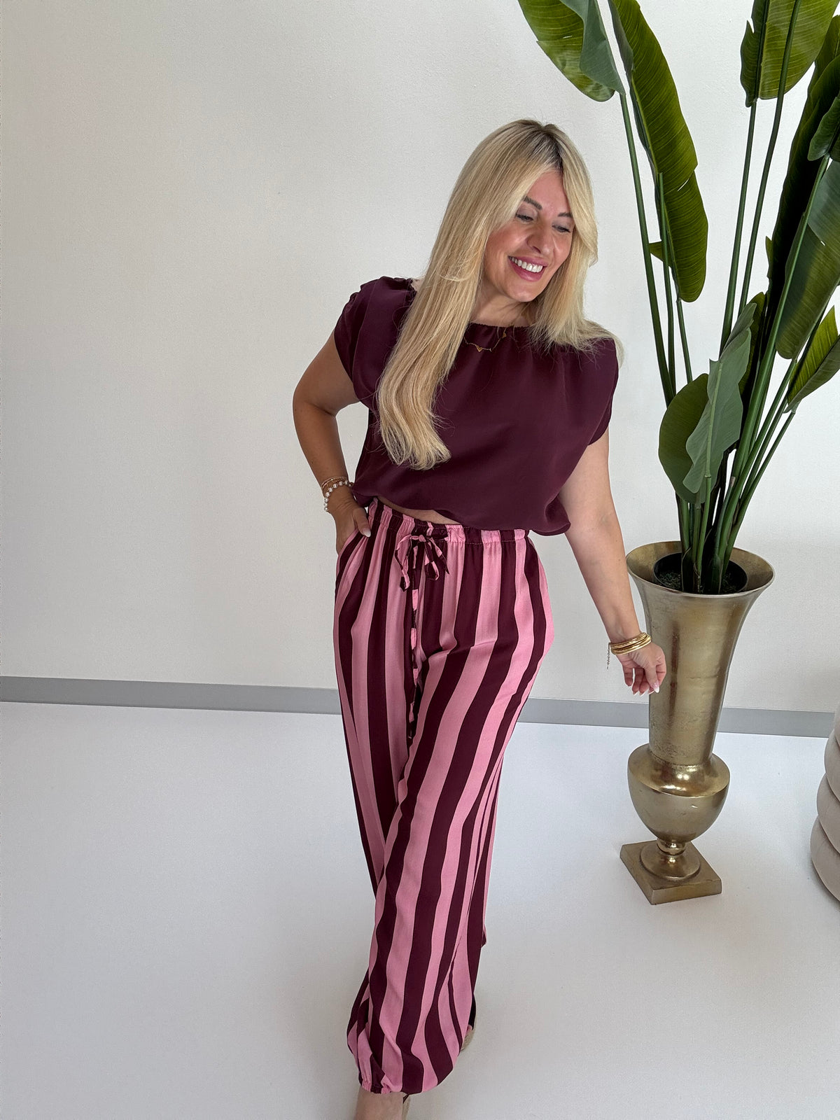 Blusenshirt mit elastischem Gummizug burgundy