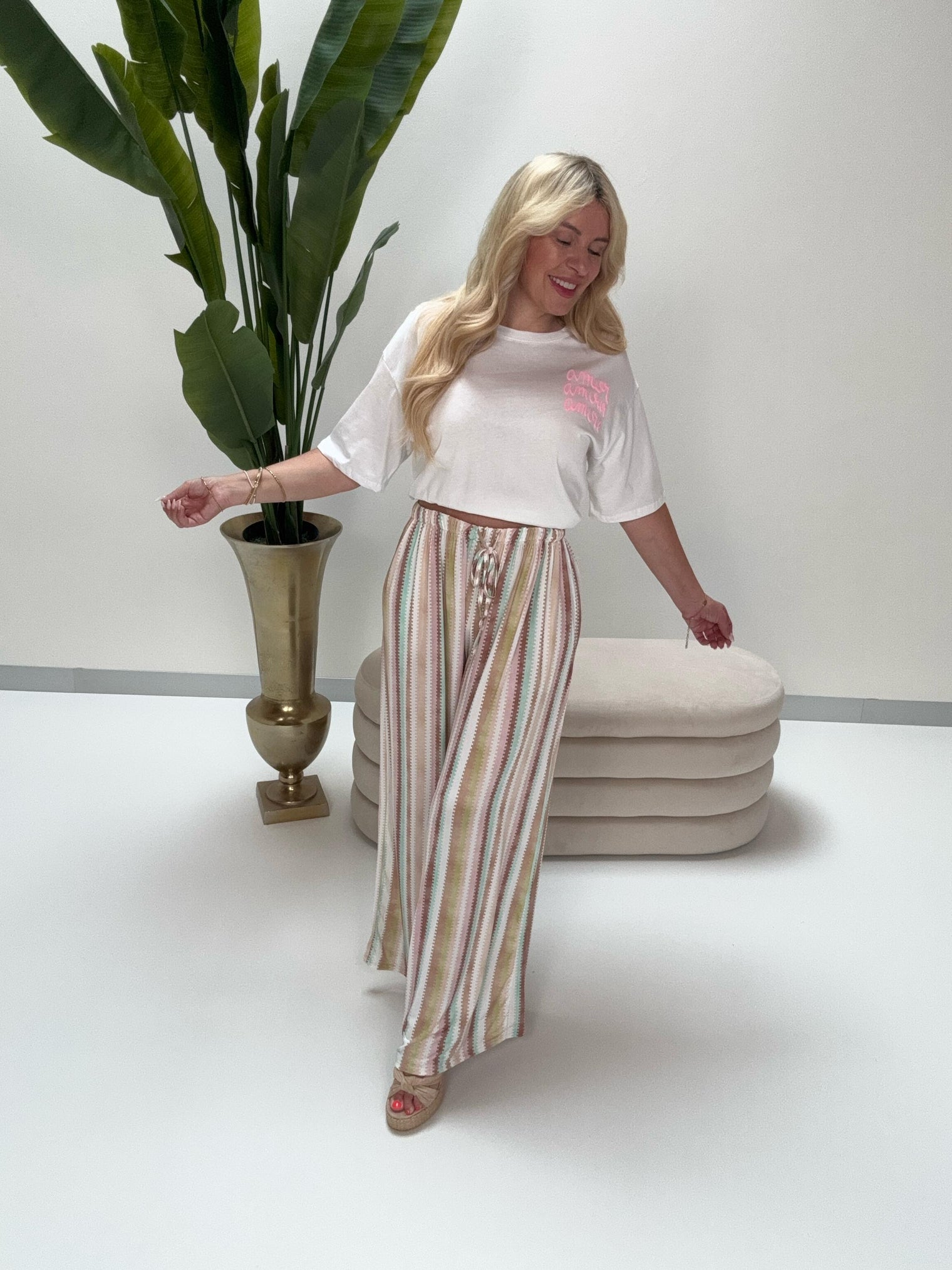 Butterstoff Hose COLORFUL SUMMER mint/rosa/beige/braun