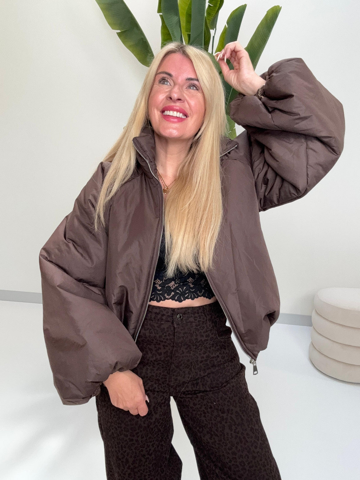 Jacke PUFFY POWER mit Reißverschluss dark coffee