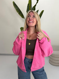 Bomber Jacke FLUFFY PINK mit Druckknöpfen