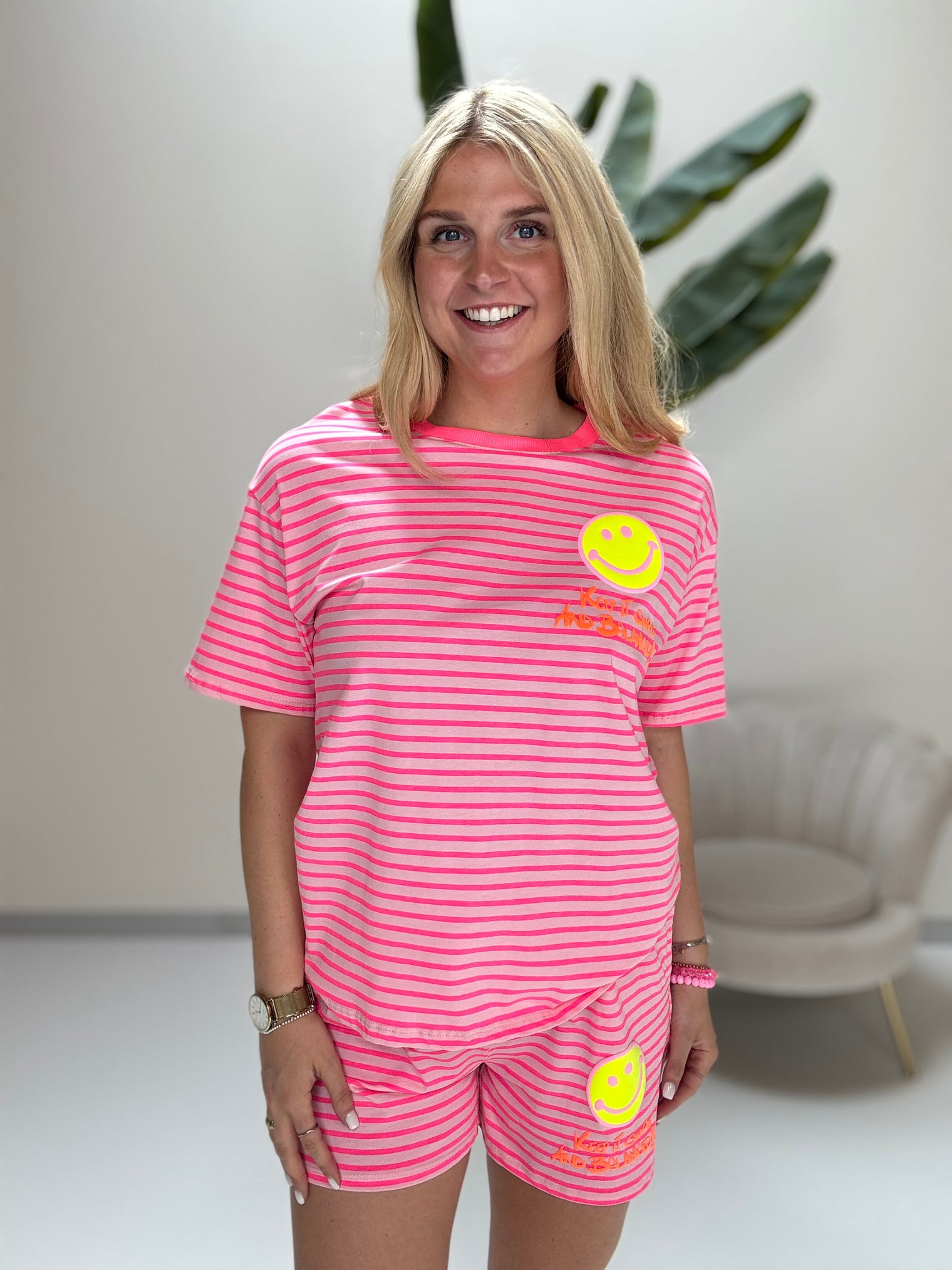 Gestreiftes Baumwoll Shirt KEEP IT SIMPLE rosa/pink