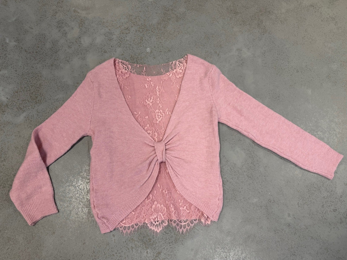 Romantischer Pullover mit Spitzen Rückenausschnitt rosa