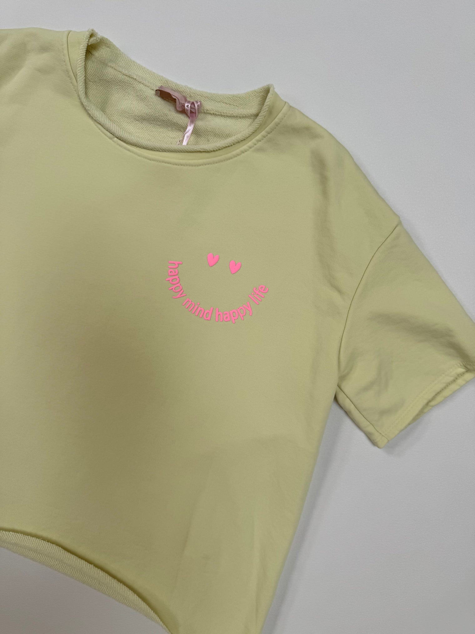 Sweatshirt kurzarm gelb HAPPY MIND HAPPY LIFE rosa