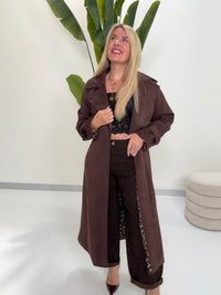 Velours Trenchcoat COZY KISS mit LEO Innenfutter dark chocolate