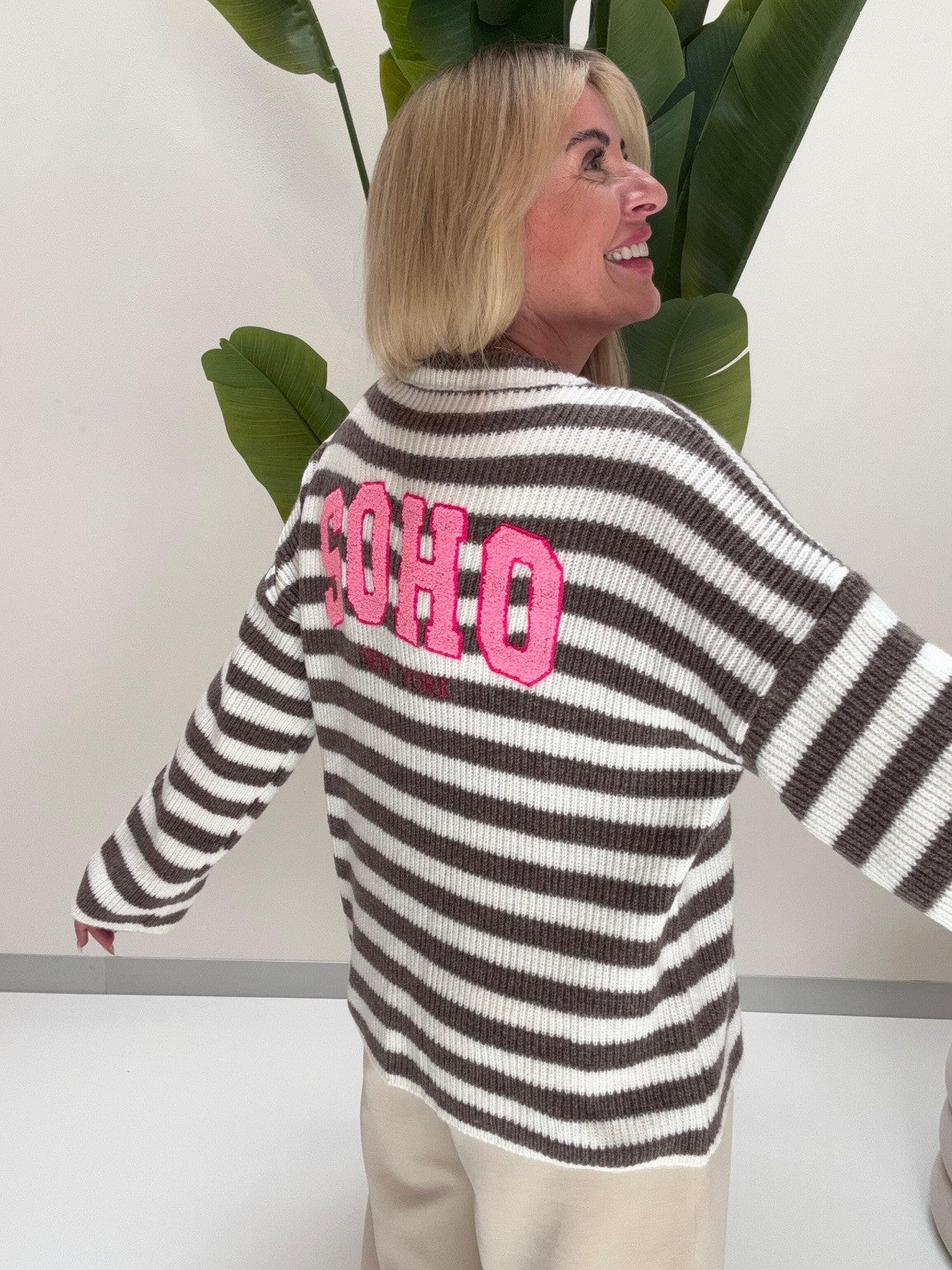 Strickjacke SOHO weiß/braun