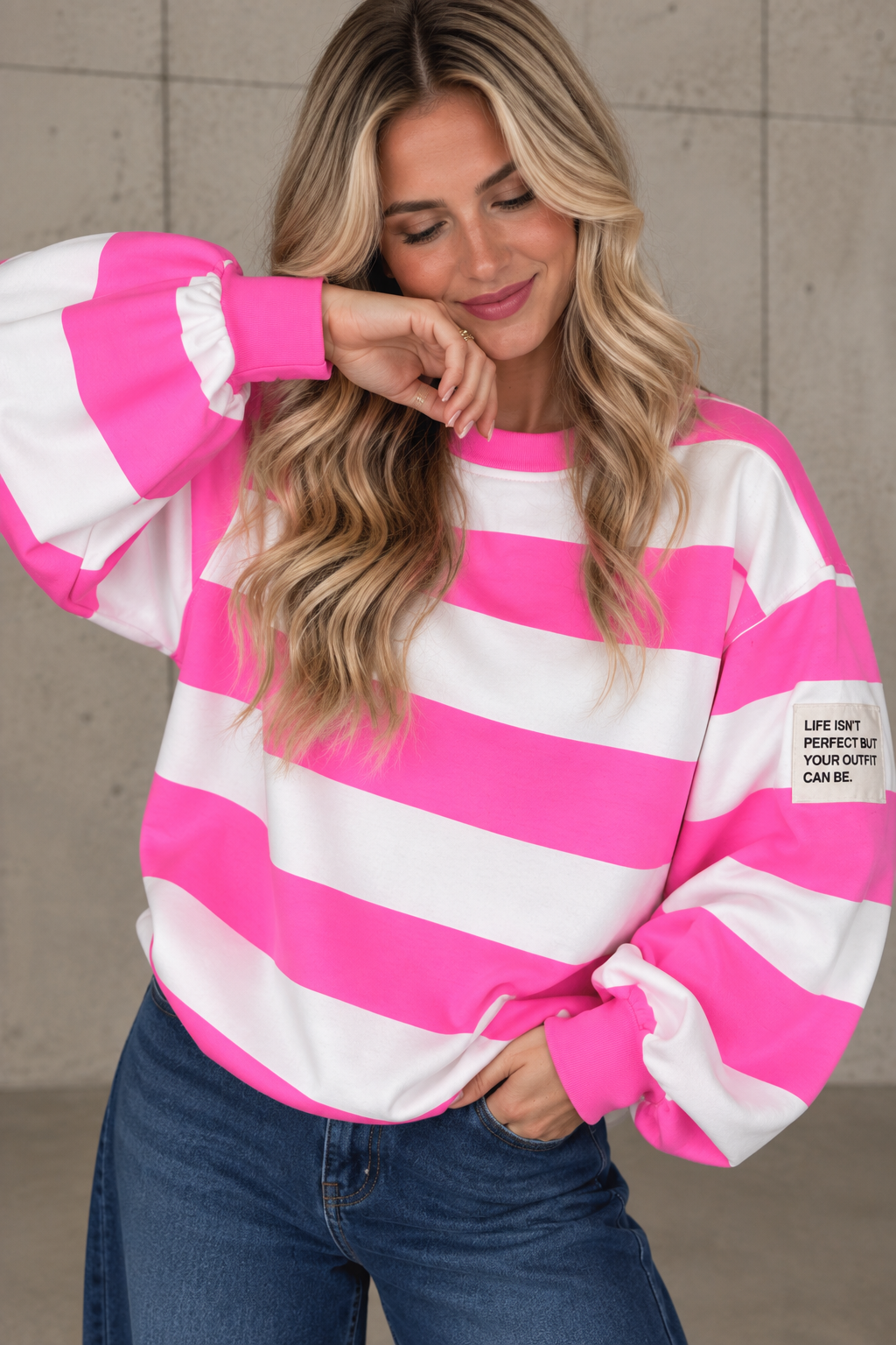 Butterstoff Sweater PERFECT OUTFIT pink/weiß
