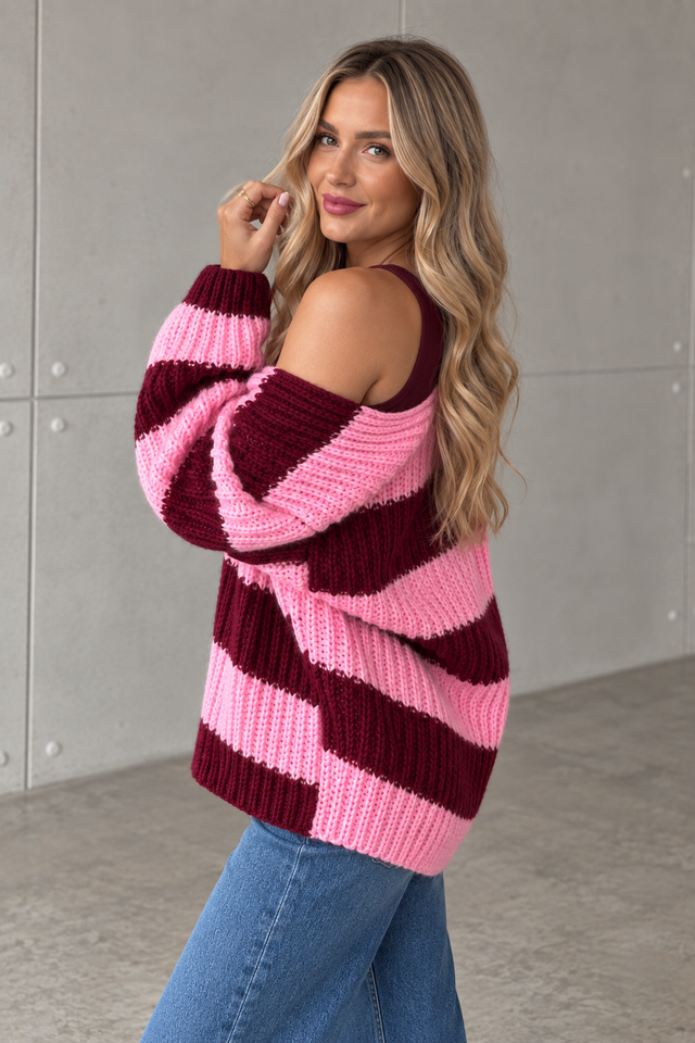 Strickjacke ONLY COZY VIBES burgundy/rosa