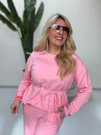Langarmshirt mit Bindeband rosa