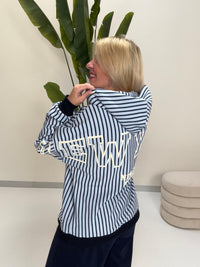 Hochwertiger Hoodie hellblau/navy gestreift NEW YORK