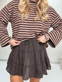 Longsleeve mit leicht ausgestelltem Ärmel STRIPES mocha/coffee