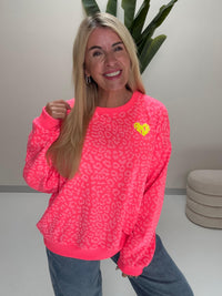 Sweater mit Rückenprint AMOR CLUB hot fuchsia leo
