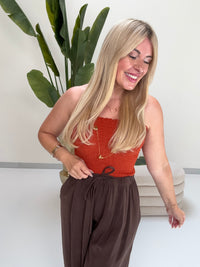 Musselin Bandeau Top mit elastischem Gummizug rostrot