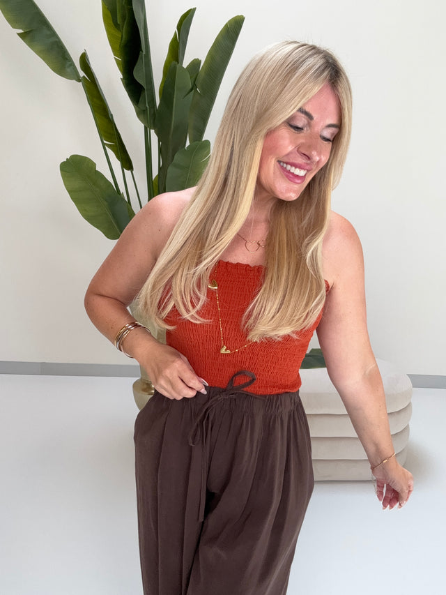 Musselin Bandeau Top mit elastischem Gummizug rostrot