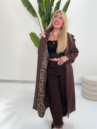 Velours Trenchcoat COZY KISS mit LEO Innenfutter dark chocolate