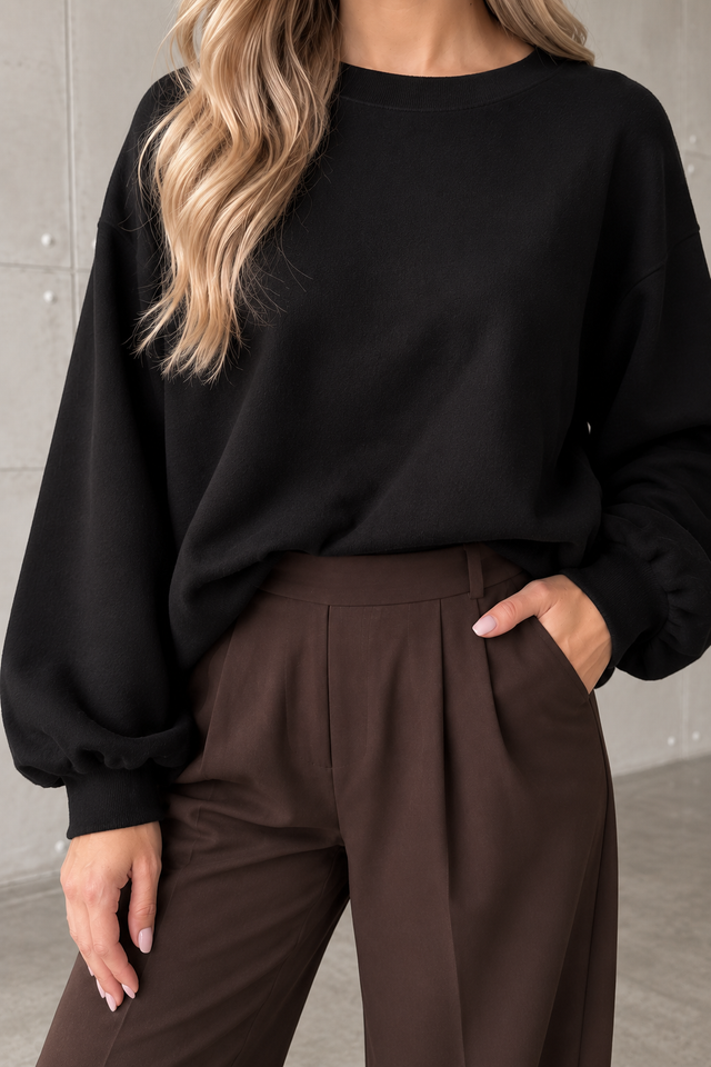 Butterstoff Pullover mit Gummizug unten schwarz