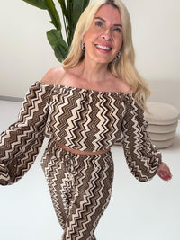 Musselin Carmen Bluse On FIRE creme/taupe/schwarz