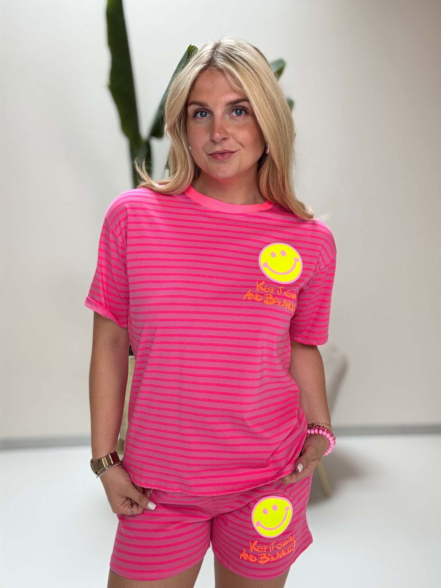 Gestreiftes Baumwoll Shirt KEEP IT SIMPLE fuchsia/pink