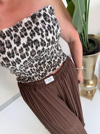 Musselin Bandeau Top mit elastischem Gummizug Leo beige/braun/schwarz